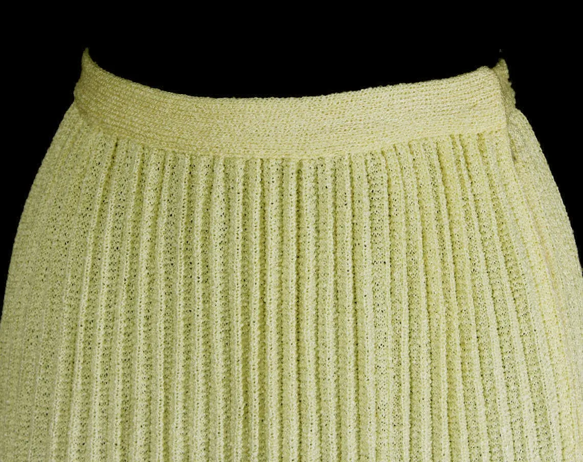 Size 4 Flapper Knit Dress - 1920s Style Yellow Four Pc Set - Small 70s Boho Style Knitwear by Knit Bazaar - Shell Skirt & Two Scarves - NOS