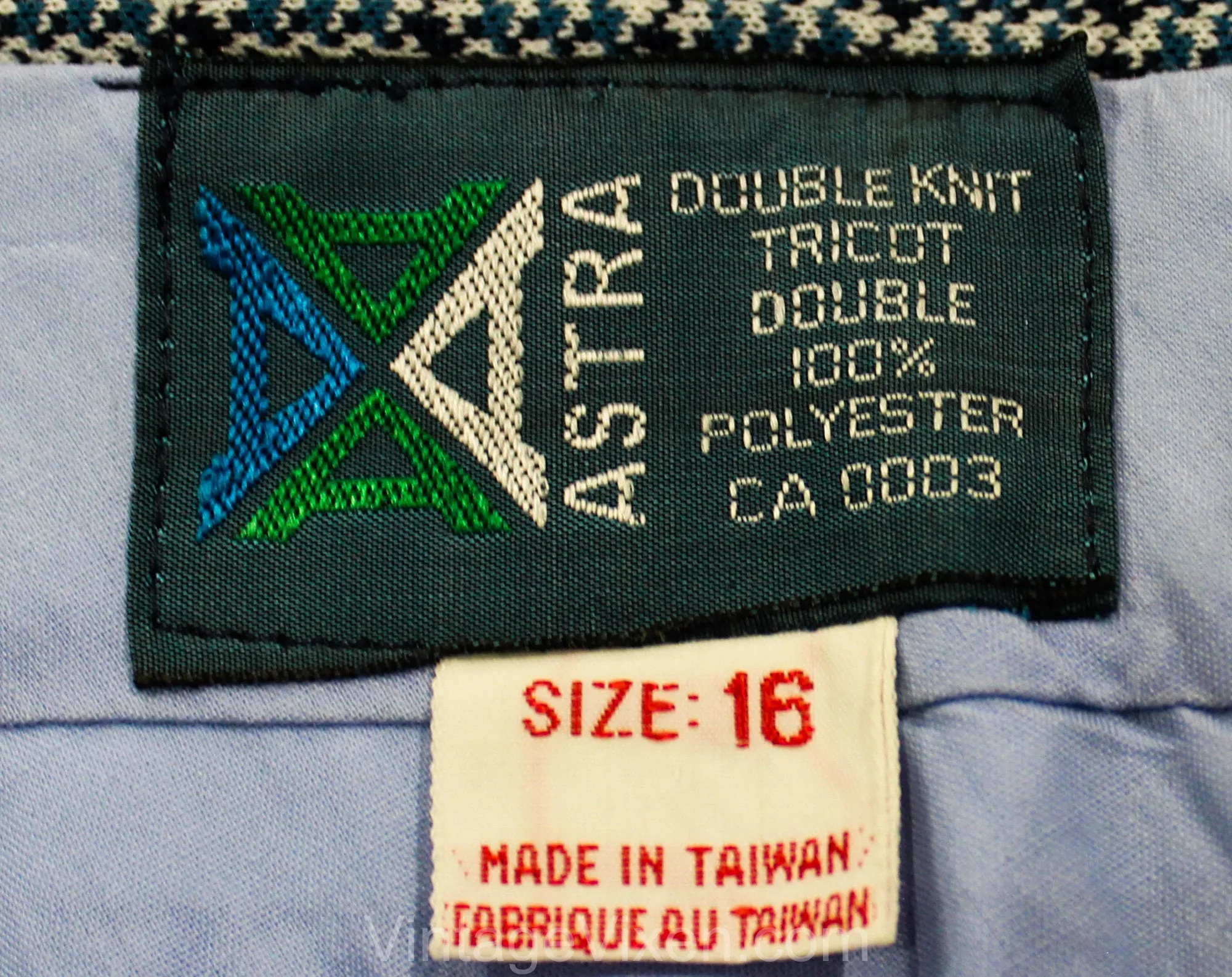 Teen Size 14 16 Blue Polyester 1960s Pants - Teenage Boy's 60s Mod Trouser - Late 60s 70s Houndstooth Double Knit - Waist 27 - NOS Deadstock