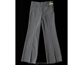 Teen Size 14 16 Blue Polyester 1960s Pants - Teenage Boy's 60s Mod Trouser - Late 60s 70s Houndstooth Double Knit - Waist 27 - NOS Deadstock
