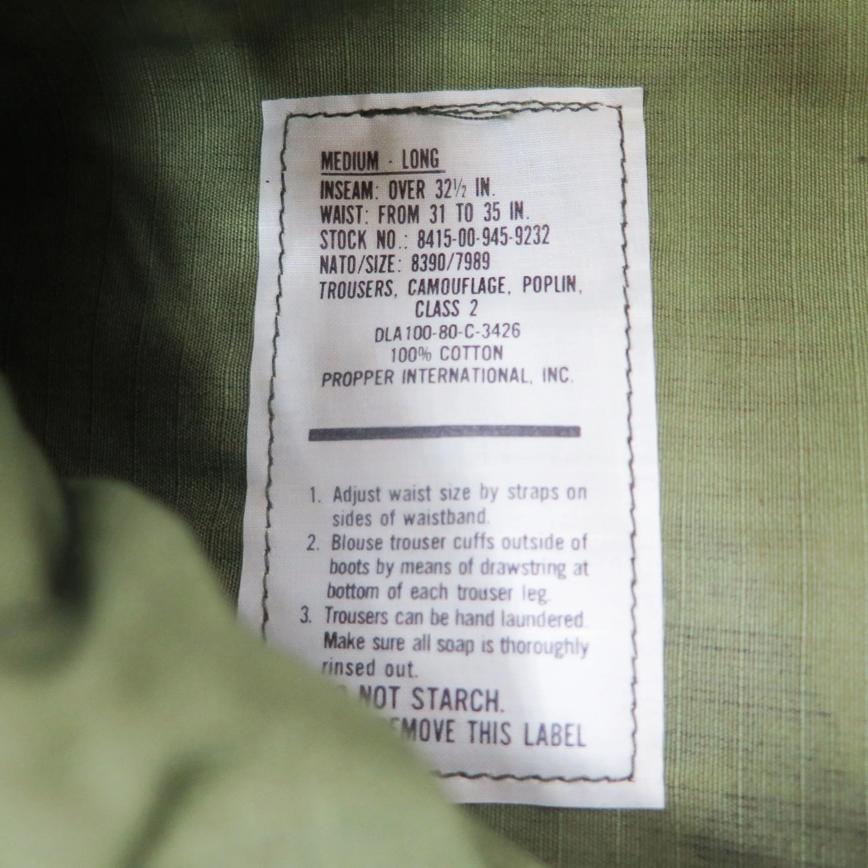 US ARMY FIELD TROUSERS PANTS ERDL 1980 SIZE MEDIUM LONG DEADSTOCK