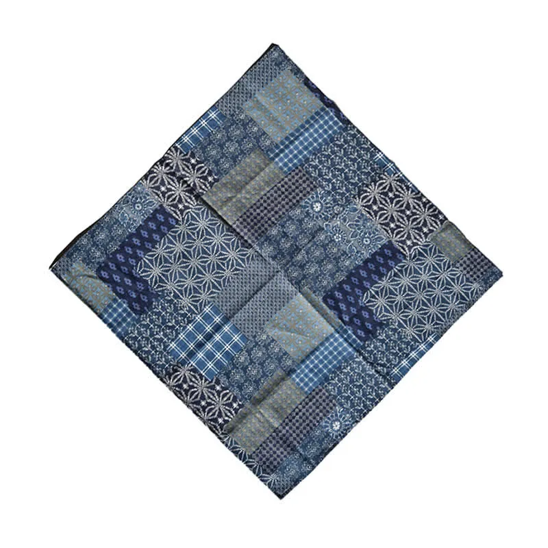 Vintage Blue Patchwork Geometric Pattern Square Scarf