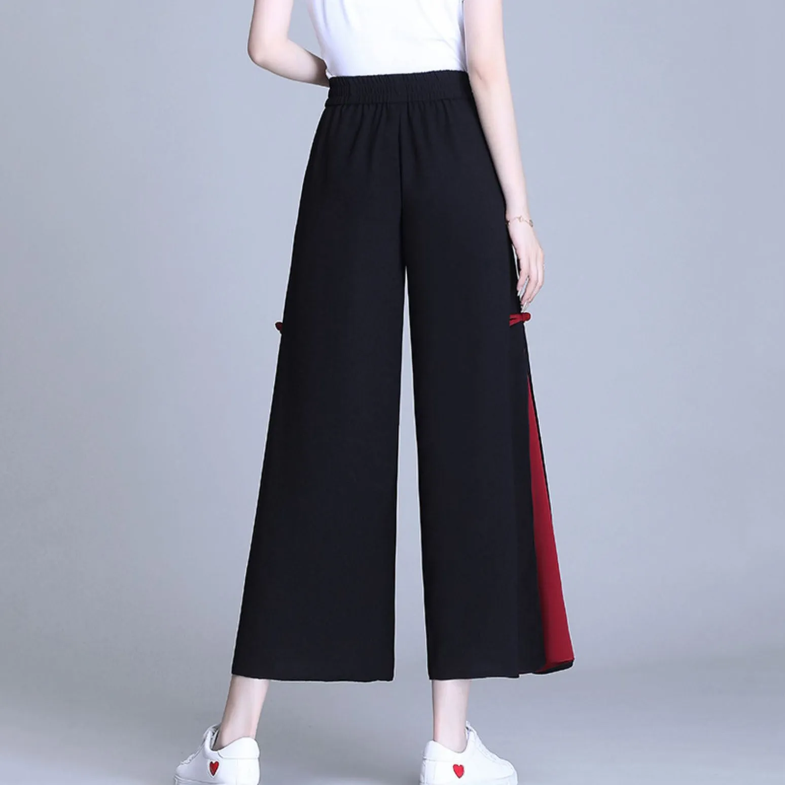 Vintage Side Split Chiffon Cropped Pants
