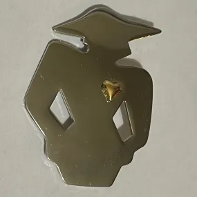 Vintage Silver Silhouette Lady Brooch Womens Gold Toned Heart Scarf Jacket Pin