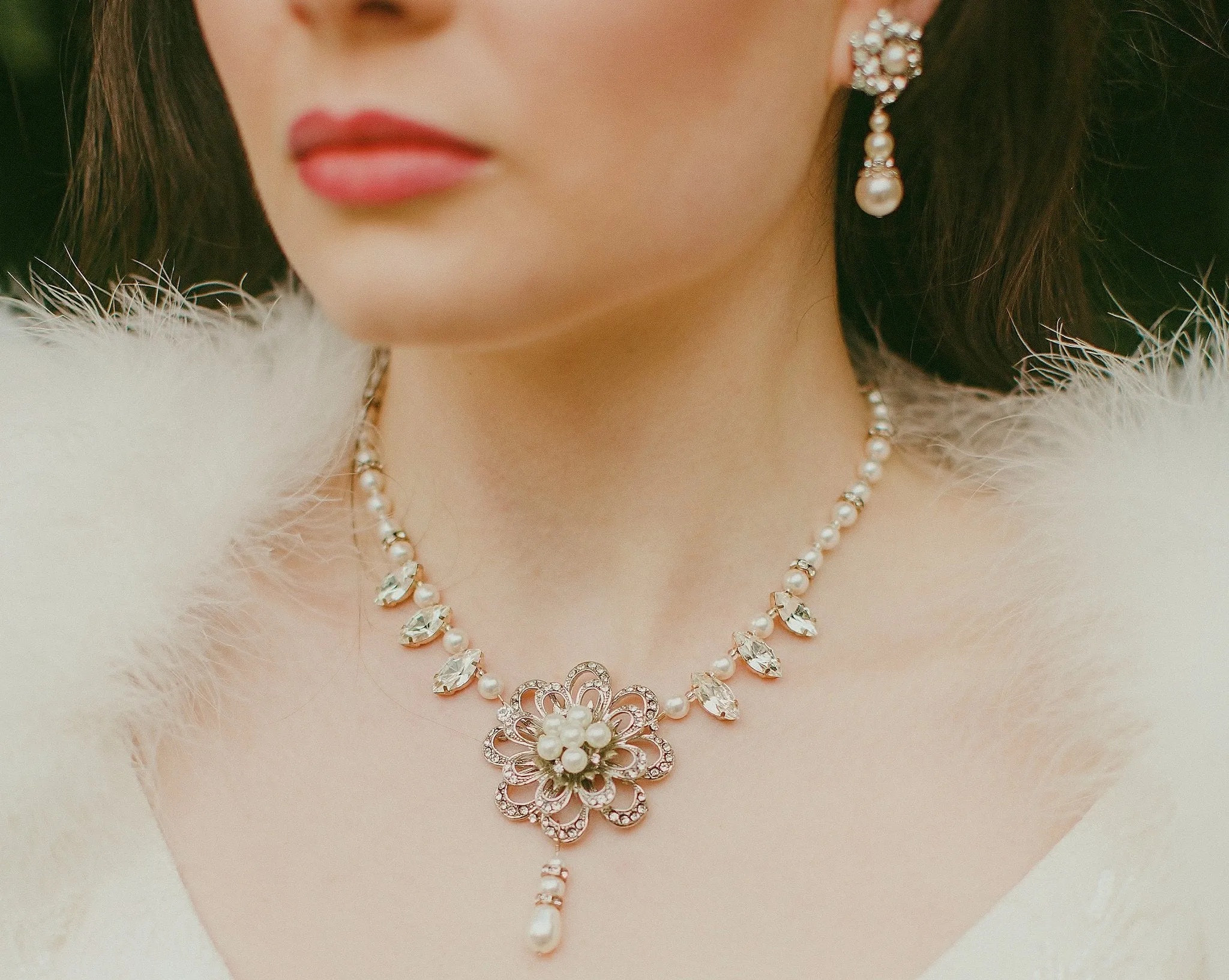 Vintage Styled Flower Necklace, Bridal Pearl Necklace, Danielle [Archival- Handmade]