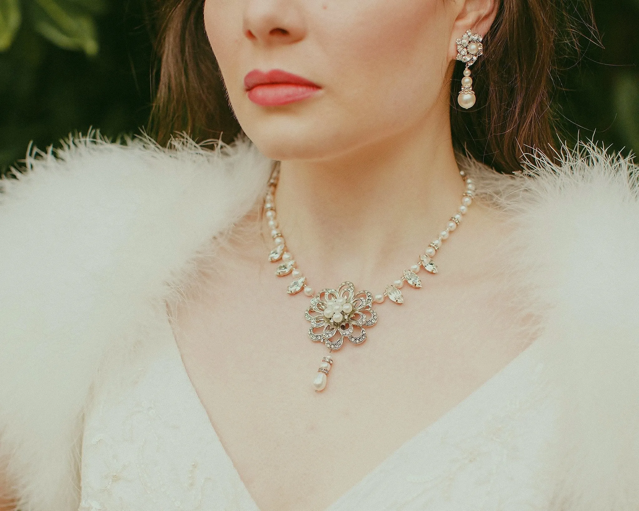 Vintage Styled Flower Necklace, Bridal Pearl Necklace, Danielle [Archival- Handmade]