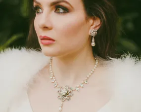 Vintage Styled Flower Necklace, Bridal Pearl Necklace, Danielle [Archival- Handmade]
