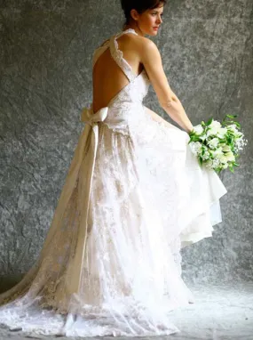 Vintage Wedding Dresses,Lace Wedding Dress,Backless Wedding Dress,Sweep Train Bridal Dress,WD00058