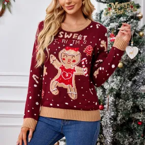 Wenkouban-Christmas Thanksgiving outfits_Cute Sweet Gingerbread Man Pattern Loose Fitting Casual Christmas Sweater