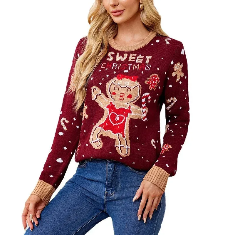Wenkouban-Christmas Thanksgiving outfits_Cute Sweet Gingerbread Man Pattern Loose Fitting Casual Christmas Sweater