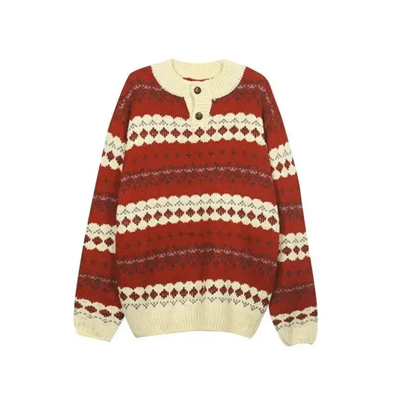 Wenkouban-Christmas Thanksgiving outfits_Lazy Style Thickened Loose Retro Christmas New Year Christmas Sweater